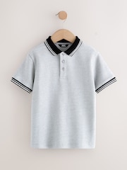 Grey/Black Short Sleeve Textured Polo Shirt (3-16yrs) - Image 1 of 4