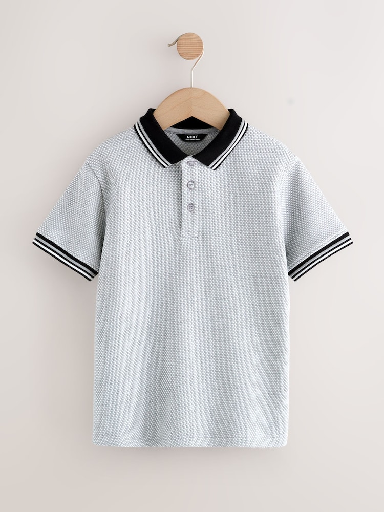 Grey/Black Short Sleeve Textured Polo Shirt (3-16yrs) - Image 1 of 4