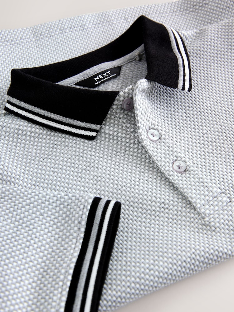 Grey/Black Short Sleeve Textured Polo Shirt (3-16yrs) - Image 4 of 4