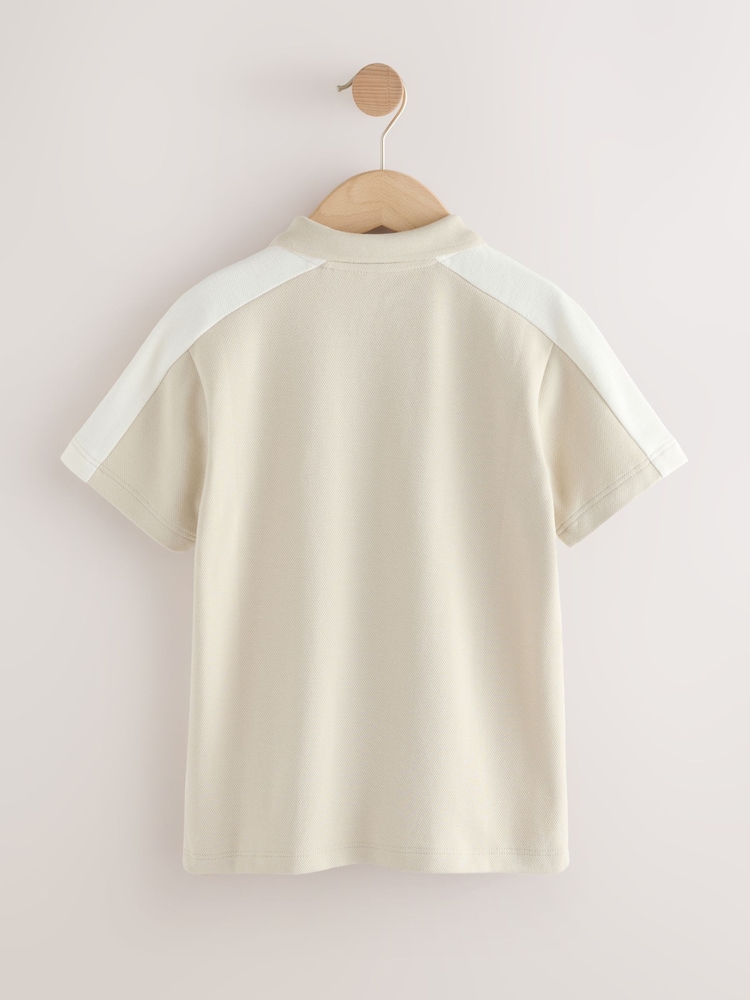Stone Zip Neck Textured Colourblock Polo Shirt (3-16yrs) - Image 2 of 4 Stone Zip Neck Textured Colourblock Polo Shirt (3-16yrs) - Image 2 of 4