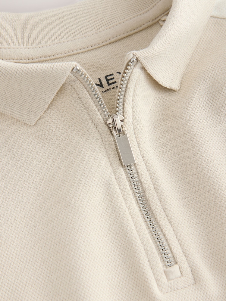 Stone Zip Neck Textured Colourblock Polo Shirt (3-16yrs) - Image 4 of 4 Stone Zip Neck Textured Colourblock Polo Shirt (3-16yrs) - Image 4 of 4