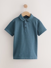 Teal Blue Jacquard Short Sleeve Polo Shirt (3-16yrs) - Image 1 of 4