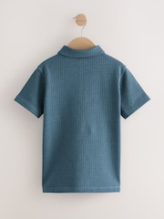 Teal Blue Jacquard Short Sleeve Polo Shirt (3-16yrs) - Image 2 of 4