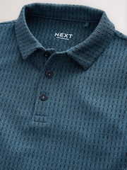 Teal Blue Jacquard Short Sleeve Polo Shirt (3-16yrs) - Image 3 of 4