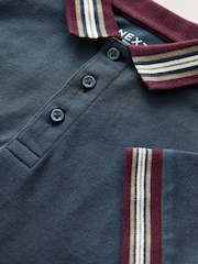 Navy Blue Stripe Tipped Collar Short Sleeve Polo Shirt (3-16yrs) - Image 7 of 8