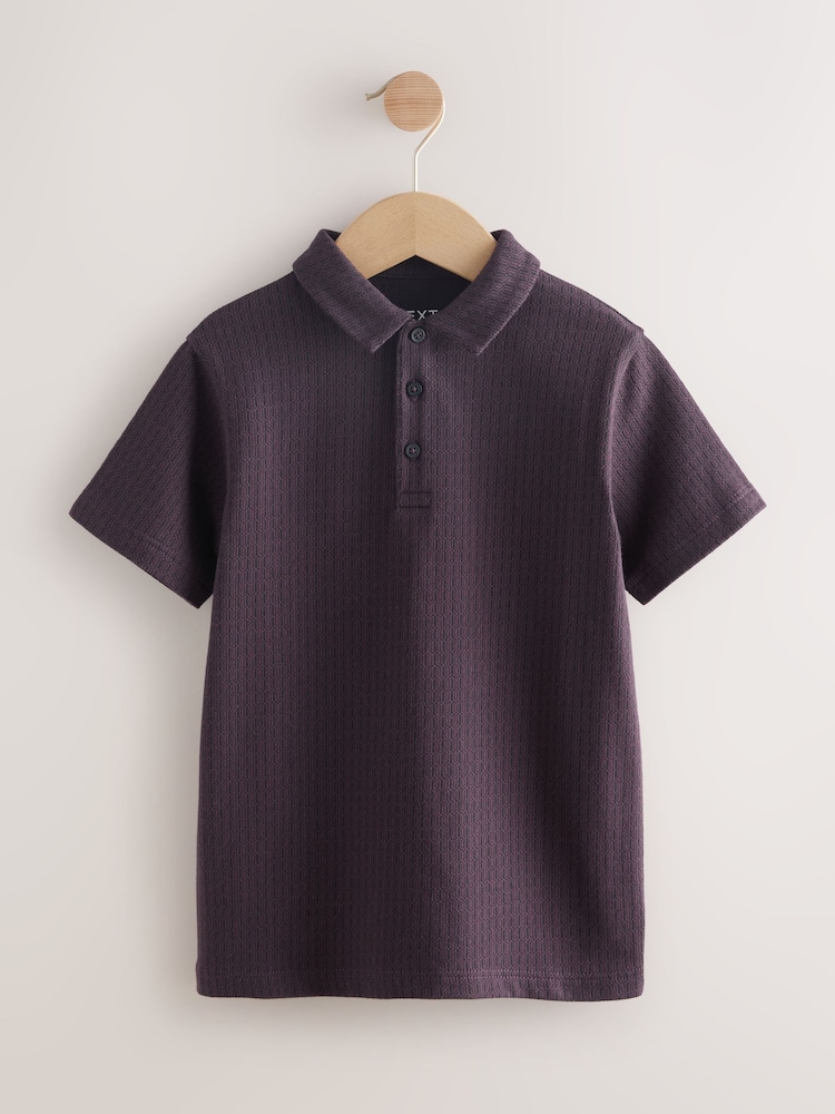 Plum Purple Jacquard Short Sleeve Polo Shirt (3-16yrs) - Image 1 of 4