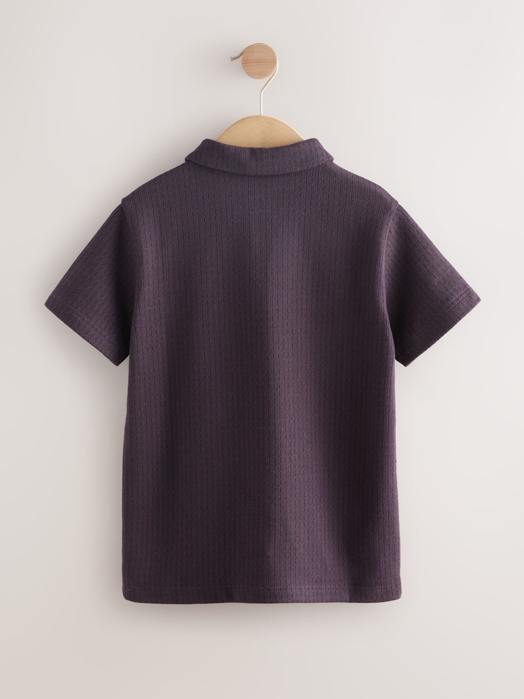 Plum Purple Jacquard Short Sleeve Polo Shirt (3-16yrs) - Image 2 of 4