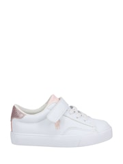 Polo Ralph Lauren White/Pink Girls Theron V PS Velcro Glitter Trainers - Image 1 of 2