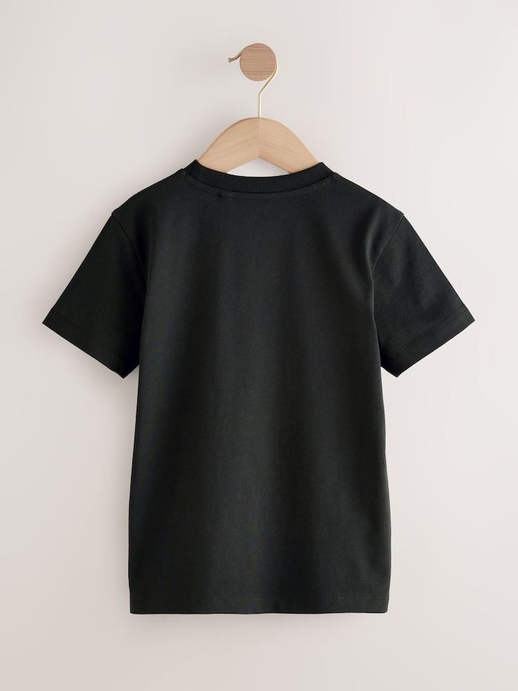 Black Football Regular Fit Short Sleeve All-Over Print T-Shirt (3-16yrs) - Image 2 of 4 Black Football Regular Fit Short Sleeve All-Over Print T-Shirt (3-16yrs) - Image 2 of 4
