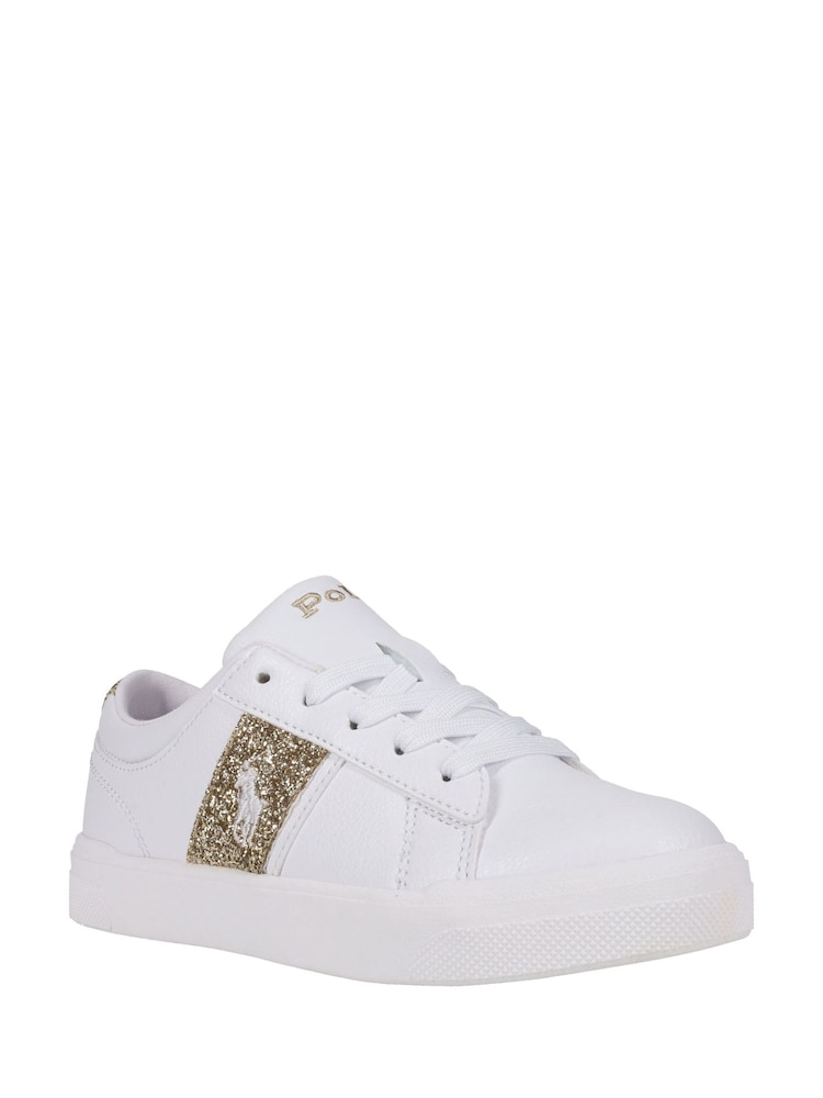 Polo Ralph Lauren White/Gold Girls Frazier Glitter Trainers - Image 2 of 2 Polo Ralph Lauren White/Gold Girls Frazier Glitter Trainers - Image 2 of 2