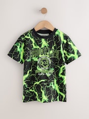 Black/Green Lightning Regular Fit Short Sleeve All-Over Print T-Shirt (3-16yrs) - Image 1 of 4