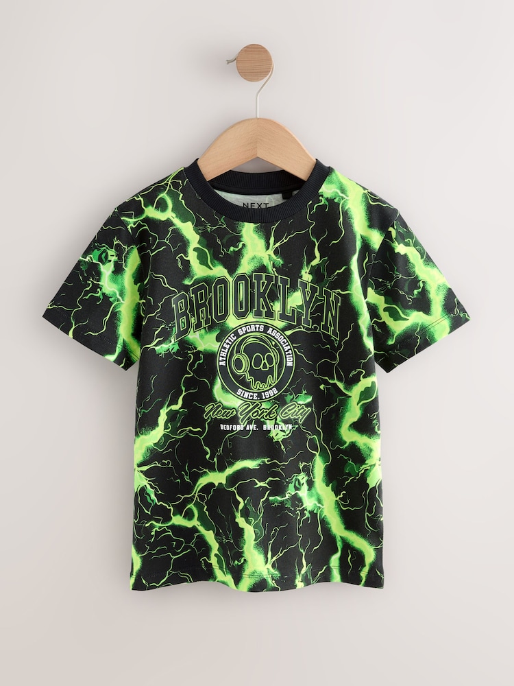 Black/Green Lightning Regular Fit Short Sleeve All-Over Print T-Shirt (3-16yrs) - Image 1 of 4