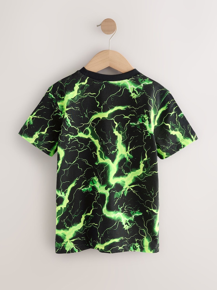 Black/Green Lightning Regular Fit Short Sleeve All-Over Print T-Shirt (3-16yrs) - Image 2 of 4