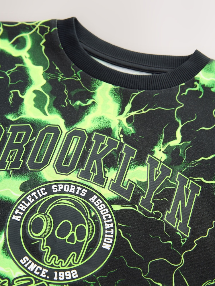 Black/Green Lightning Regular Fit Short Sleeve All-Over Print T-Shirt (3-16yrs) - Image 4 of 4