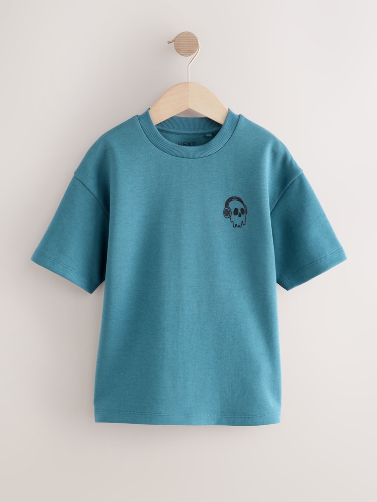 Teal Blue Skull Graphic Print Heavyweight Short Sleeve T-Shirt (3-16yrs) - Image 1 of 4