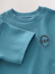 Teal Blue Skull Graphic Print Heavyweight Short Sleeve T-Shirt (3-16yrs) - Image 3 of 4
