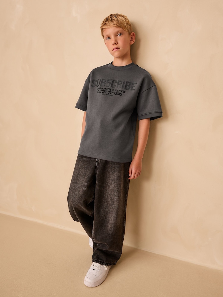 Charcoal Grey Subscribe Graphic Print Heavyweight Short Sleeve T-Shirt (3-16yrs) - Image 2 of 8 Charcoal Grey Subscribe Graphic Print Heavyweight Short Sleeve T-Shirt (3-16yrs) - Image 2 of 8