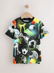 Black/Multi Football Regular Fit Short Sleeve All-Over Print T-Shirt (3-16yrs) - Image 1 of 4