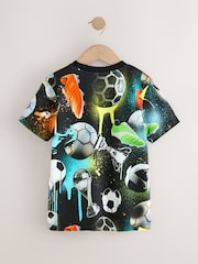 Black/Multi Football Regular Fit Short Sleeve All-Over Print T-Shirt (3-16yrs) - Image 2 of 4