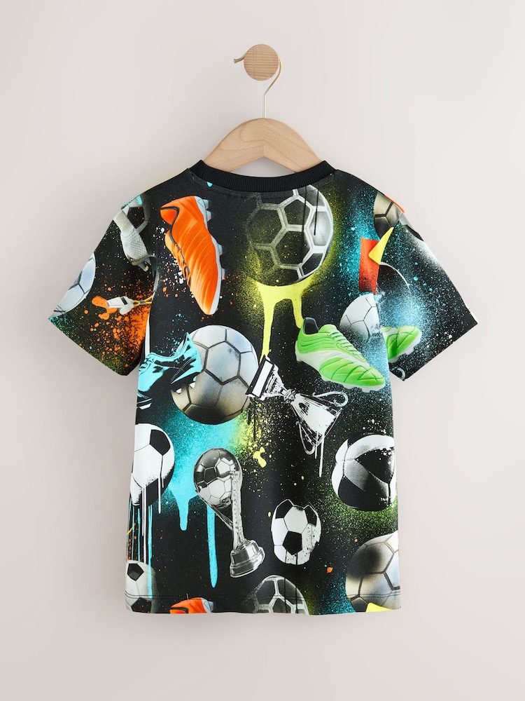 Black/Multi Football Regular Fit Short Sleeve All-Over Print T-Shirt (3-16yrs) - Image 2 of 4
