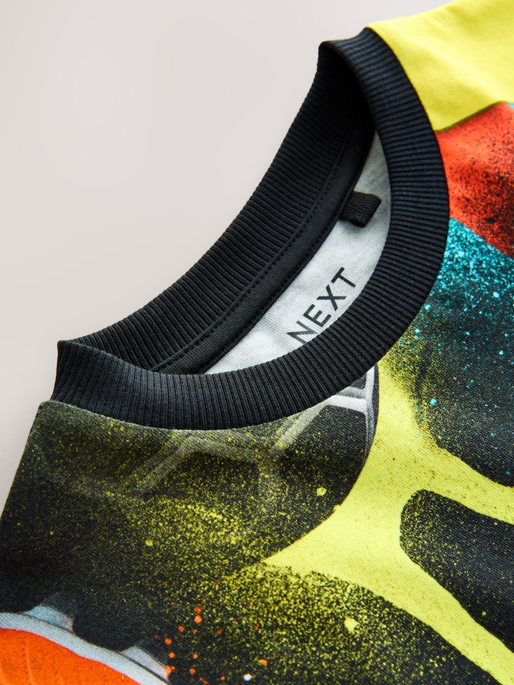 Black/Multi Football Regular Fit Short Sleeve All-Over Print T-Shirt (3-16yrs) - Image 4 of 4