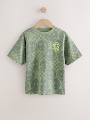 Khaki Green Checkerboard Relaxed Fit Short Sleeve All-Over Print 100% Cotton T-Shirt (3-16yrs) - Image 1 of 4