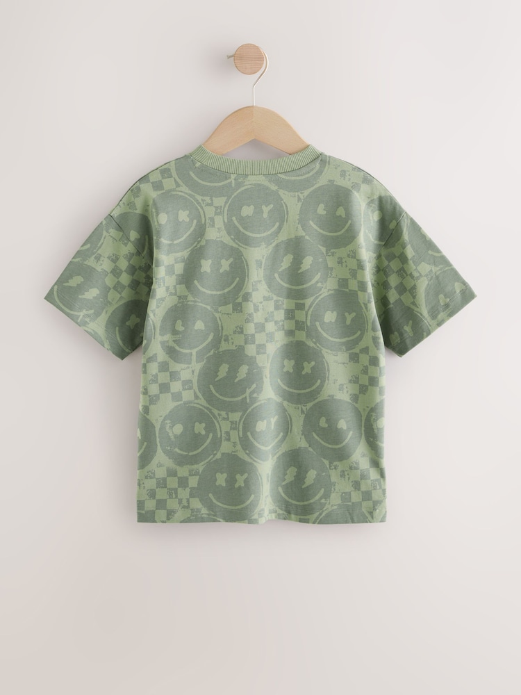 Khaki Green Checkerboard Relaxed Fit Short Sleeve All-Over Print 100% Cotton T-Shirt (3-16yrs) - Image 2 of 4