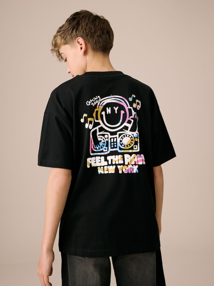 Black Smile Headphones Relaxed Fit Short Sleeve Graphic Print T-Shirt (3-16yrs) - Image 2 of 8