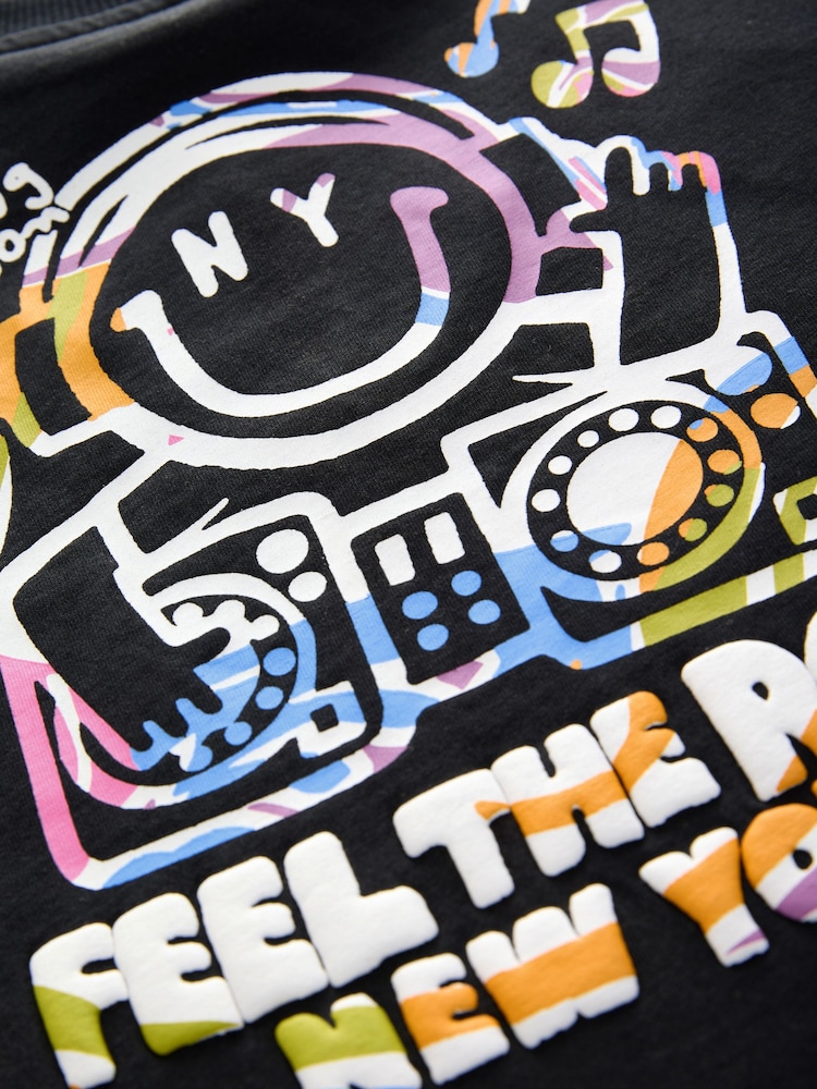 Black Smile Headphones Relaxed Fit Short Sleeve Graphic Print T-Shirt (3-16yrs) - Image 8 of 8