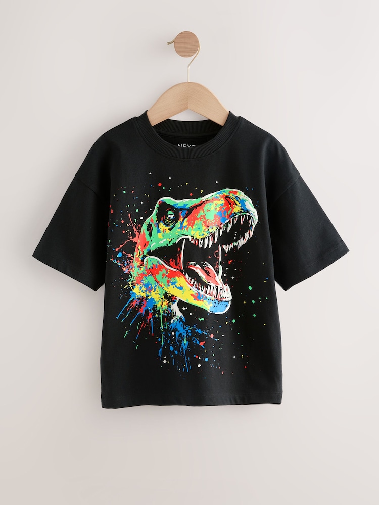Black/Multi Dino Relaxed Fit Short Sleeve Graphic Print T-Shirt (3-16yrs) - Image 1 of 2