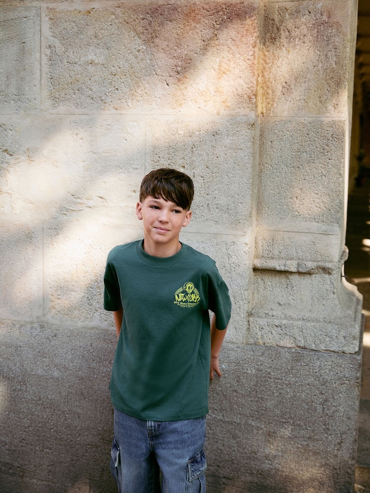 Green Skeleton Back Print Relaxed Fit Short Sleeve Graphic Print T-Shirt (3-16yrs) - Image 1 of 2