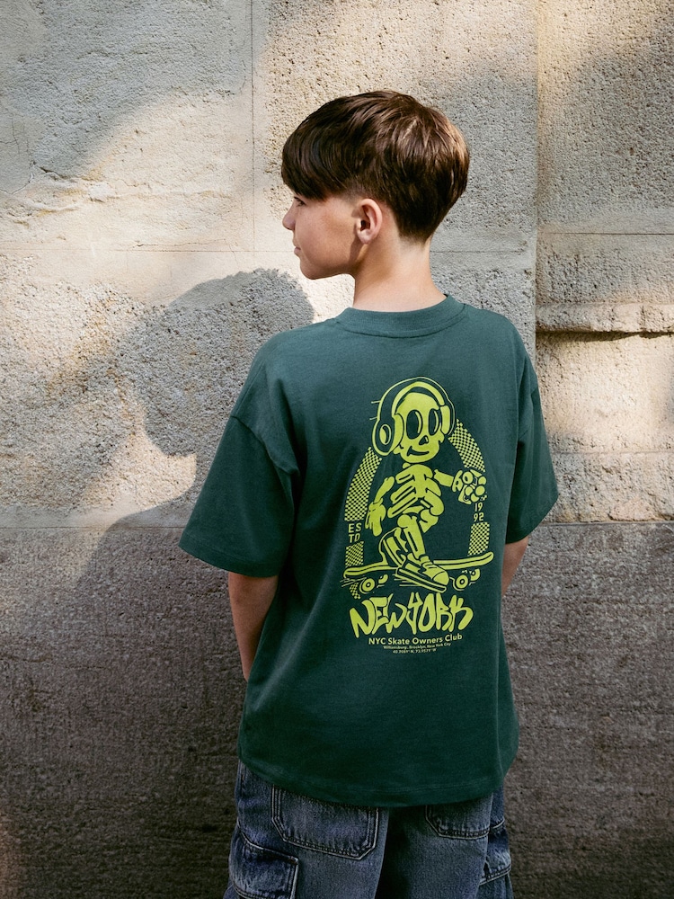 Green Skeleton Back Print Relaxed Fit Short Sleeve Graphic Print T-Shirt (3-16yrs) - Image 2 of 2