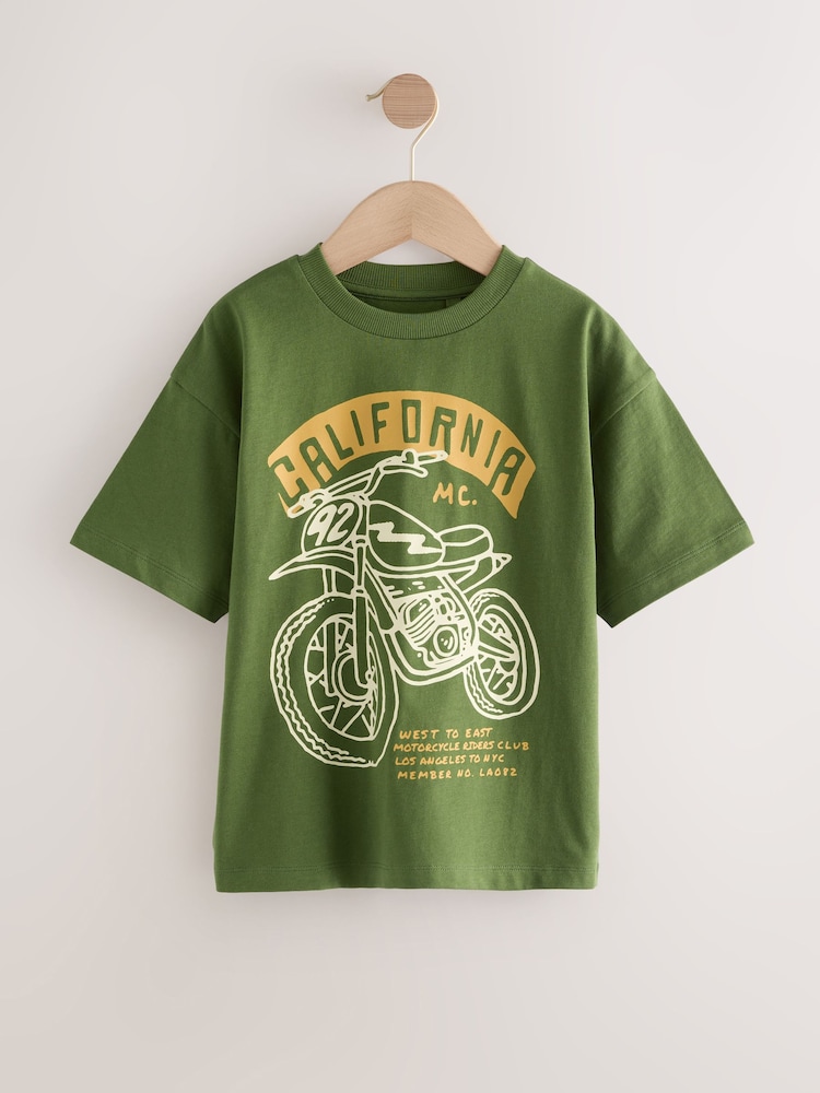 Green Motorbike Relaxed Fit Short Sleeve Graphic Print T-Shirt (3-16yrs) - Image 1 of 4