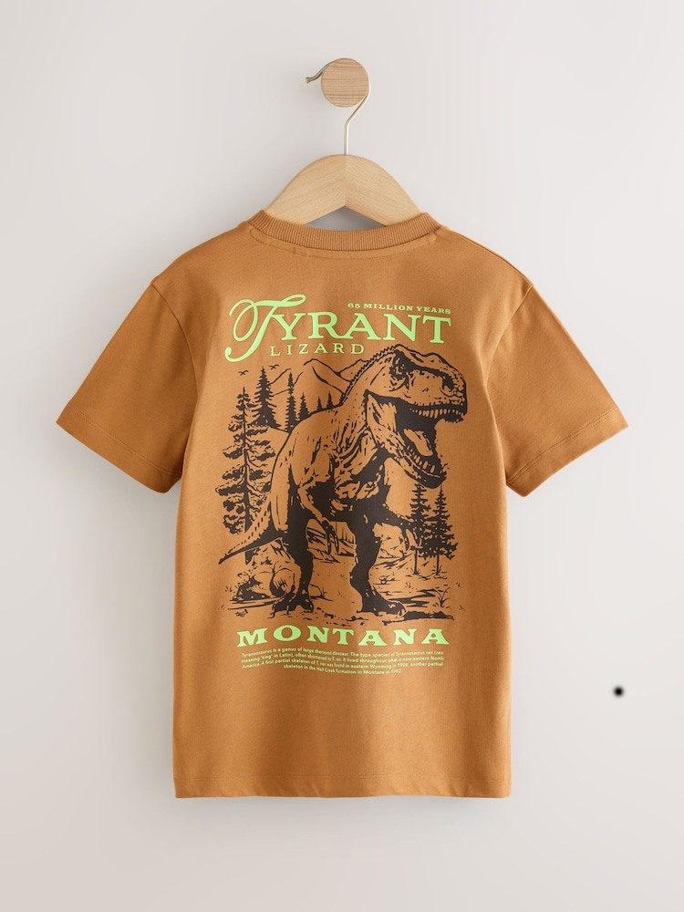 Tan Dino Back Print Regular Fit Short Sleeve Graphic T-Shirt (3-16yrs) - Image 2 of 4 Tan Dino Back Print Regular Fit Short Sleeve Graphic T-Shirt (3-16yrs) - Image 2 of 4