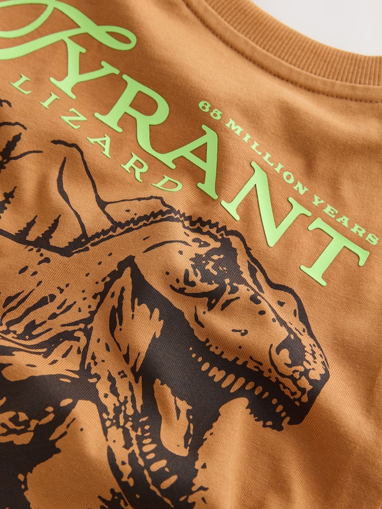 Tan Dino Back Print Regular Fit Short Sleeve Graphic T-Shirt (3-16yrs) - Image 4 of 4 Tan Dino Back Print Regular Fit Short Sleeve Graphic T-Shirt (3-16yrs) - Image 4 of 4