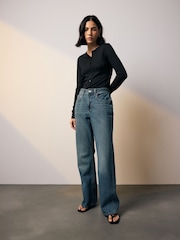 Black Ribbed Long Sleeve Henley Bodysuit - Image 2 of 4
