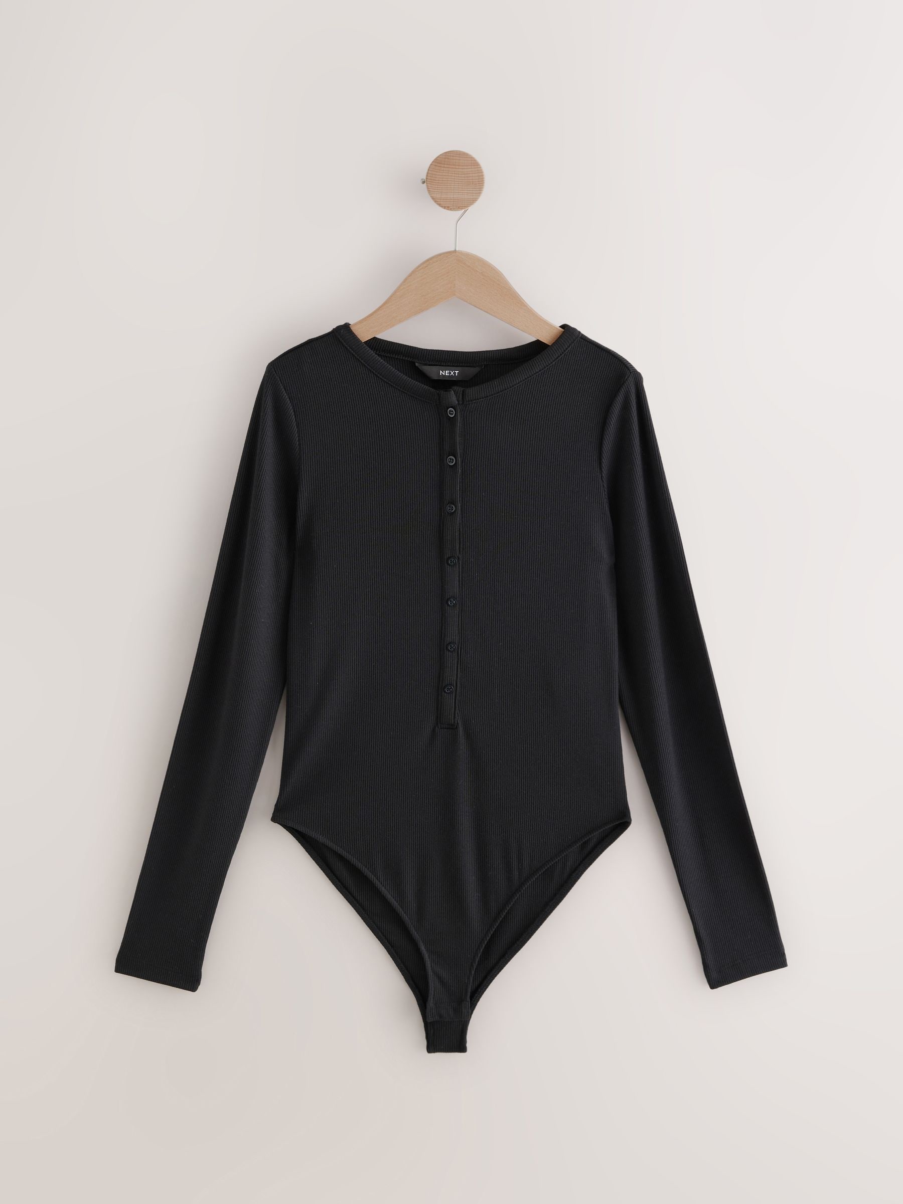 Buy Black Ribbed Long Sleeve Henley Bodysuit from Next USA