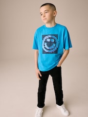 Cobalt Blue Pixel Smile Relaxed Fit Short Sleeve Graphic Print T-Shirt (3-16yrs) - Image 2 of 7
