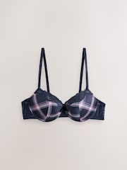 Navy/Pink Check A-DD Push Up Padded Balcony Bra - Image 2 of 4