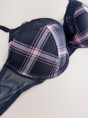 Navy/Pink Check A-DD Push Up Padded Balcony Bra - Image 3 of 4