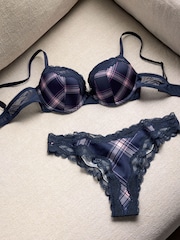 Navy/Pink Check A-DD Push Up Padded Balcony Bras - Image 5 of 9