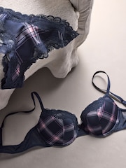 Navy/Pink Check A-DD Push Up Padded Balcony Bras - Image 6 of 9