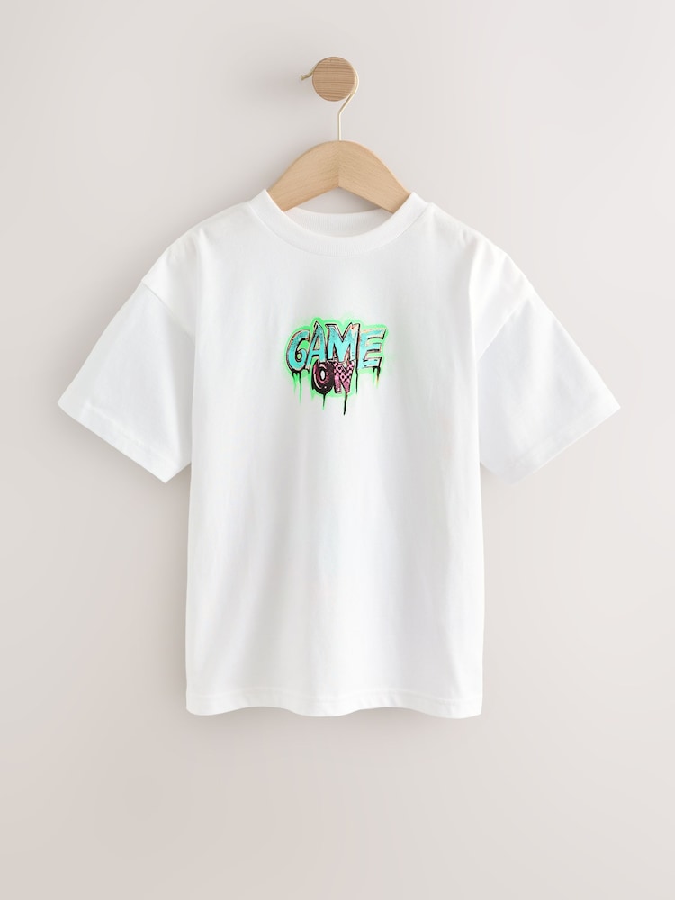 White Gamer Graffiti Relaxed Fit Short Sleeve Graphic Print T-Shirt (3-16yrs) - Image 1 of 4