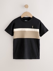 Black/Neutral Colourblock Short Sleeve T-Shirt (3-16yrs) - Image 1 of 4