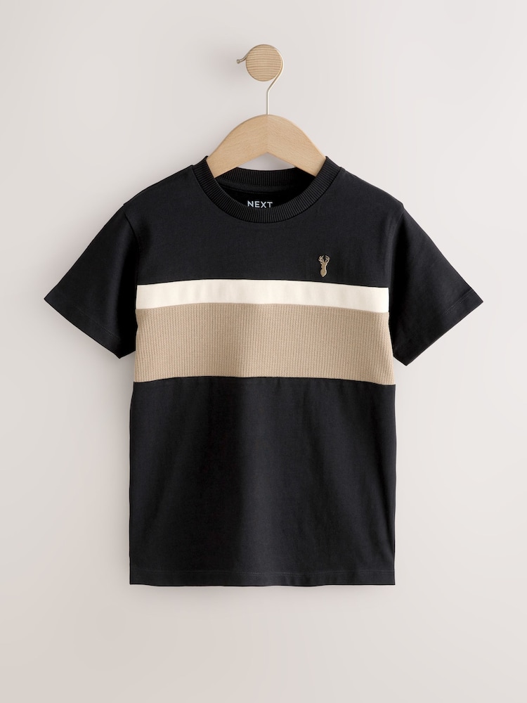 Black/Neutral Colourblock Short Sleeve T-Shirt (3-16yrs) - Image 1 of 4