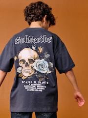Blue Skull Back Print Relaxed Fit Short Sleeve Graphic Print T-Shirt (3-16yrs) - Image 1 of 6