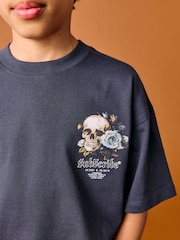 Blue Skull Back Print Relaxed Fit Short Sleeve Graphic Print T-Shirt (3-16yrs) - Image 3 of 6