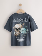 Blue Skull Back Print Relaxed Fit Short Sleeve Graphic Print T-Shirt (3-16yrs) - Image 4 of 6