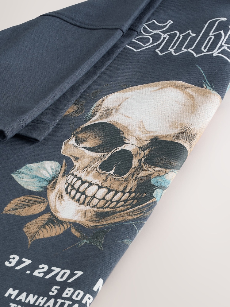 Blue Skull Back Print Relaxed Fit Short Sleeve Graphic Print T-Shirt (3-16yrs) - Image 6 of 6
