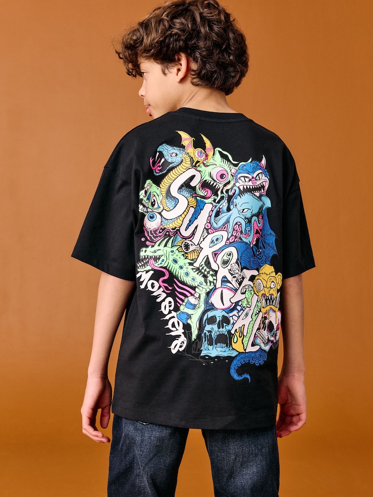 Black Monsters Back Print - Camiseta holgada de manga corta con estampado gráfico (3-16 años) - Imagen 1 de 8